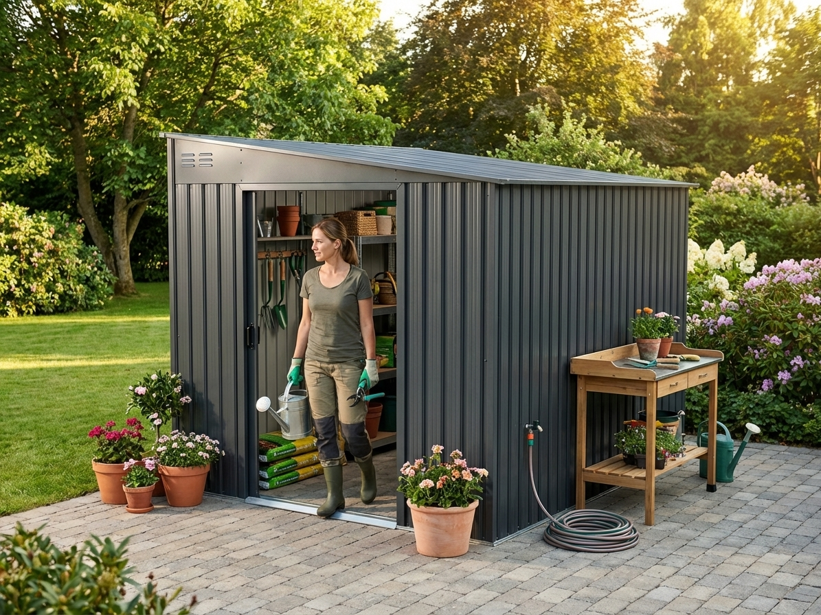 Steel Garden Shed in Anthracite for Outdoor Storage