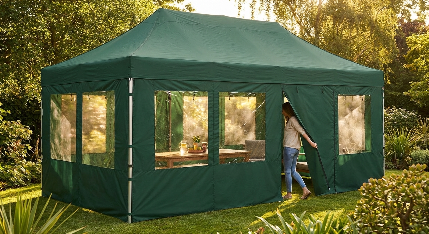 Green 4x6m gazebo sidewall kit with polyester PVC backing - product detail