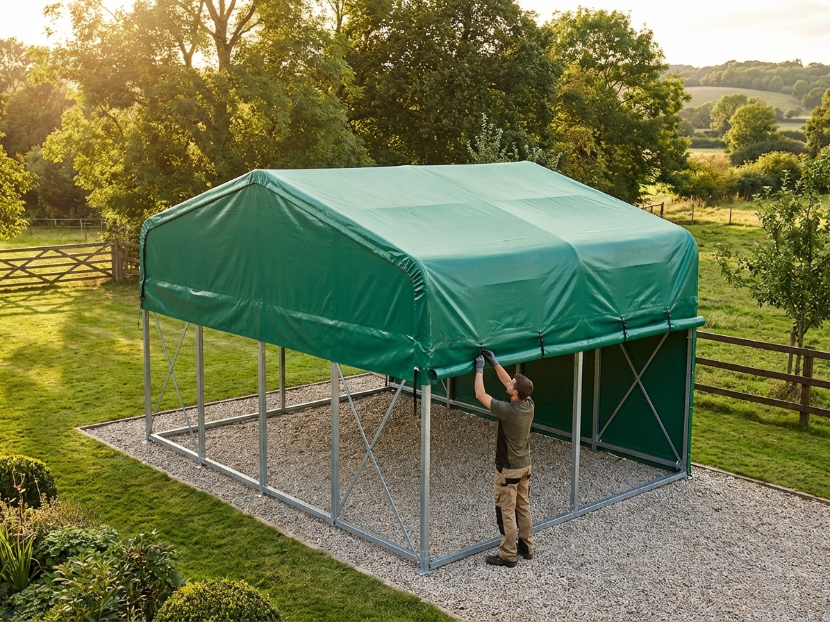 Green PVC roof cover for storage shelter