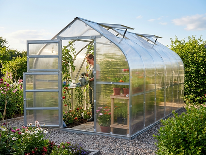 Polycarbonate greenhouse with galvanised steel frame, 20 m², silver