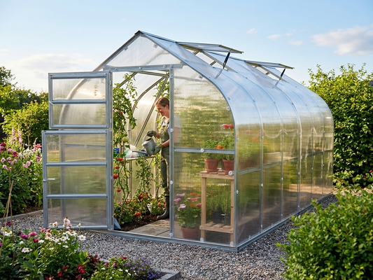 Polycarbonate greenhouse with galvanised steel frame, 20 m², silver