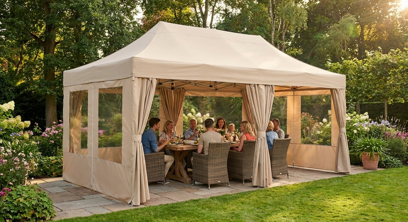 Pop up gazebo with steel frame in latte colour for outdoor events - view 3