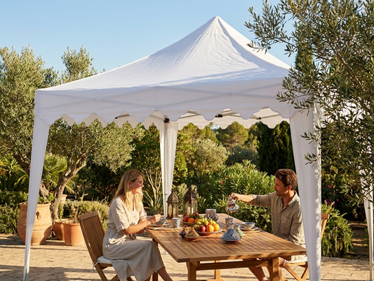 White gazebo roof cover made from polyester with PVC backing