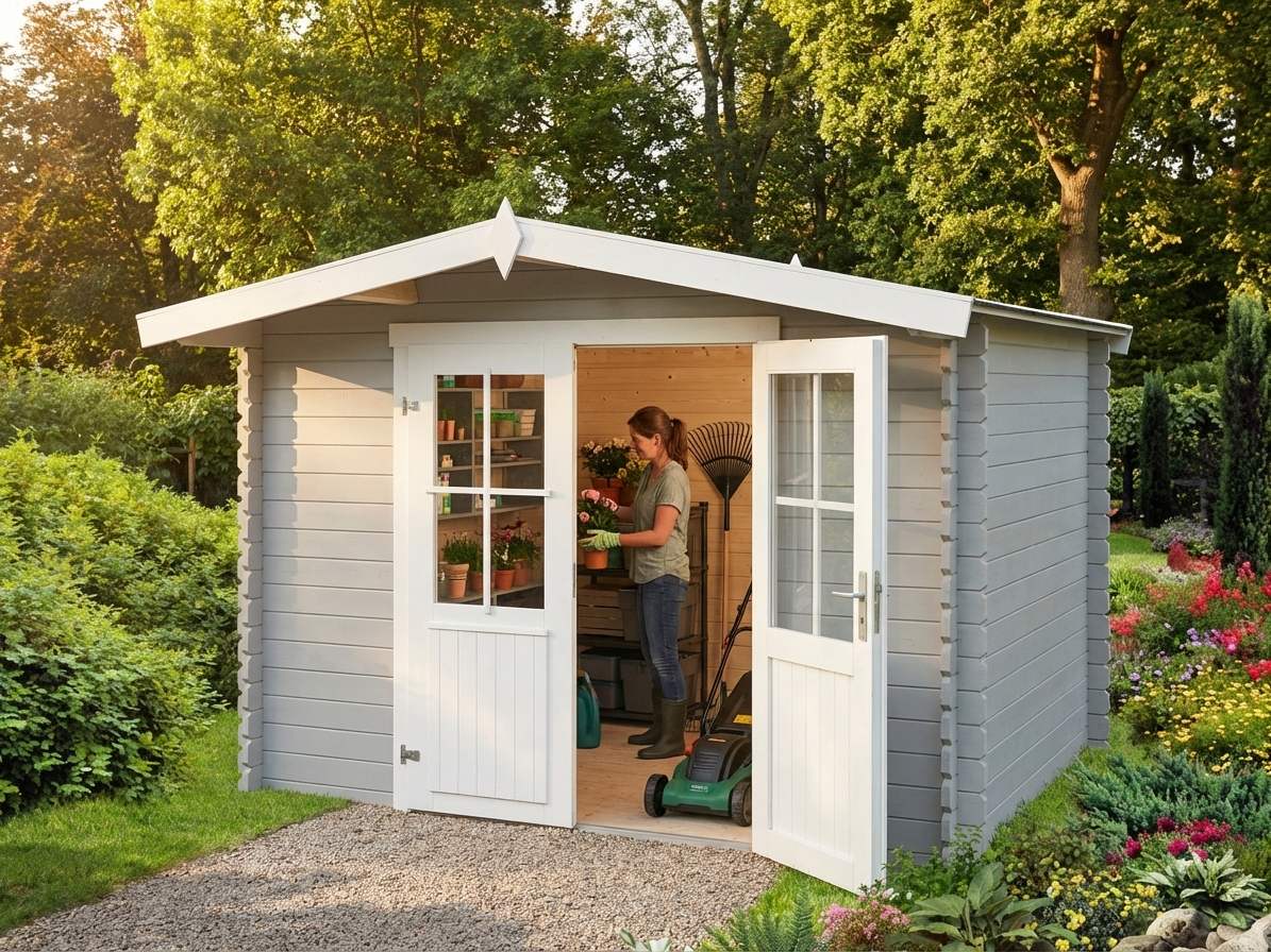 Wooden Shed in Light Grey made from Nordic Spruce for Garden Storage - view 3