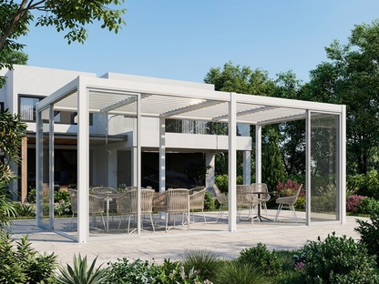 Bioclimatic pergola gazebo with aluminium and glass, 4x5.8m white - product detail