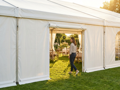 PVC endwall with wide door in white, 4 m width - product detail