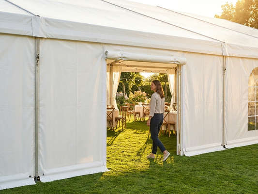 PVC endwall with wide door in white, 4 m width - product detail