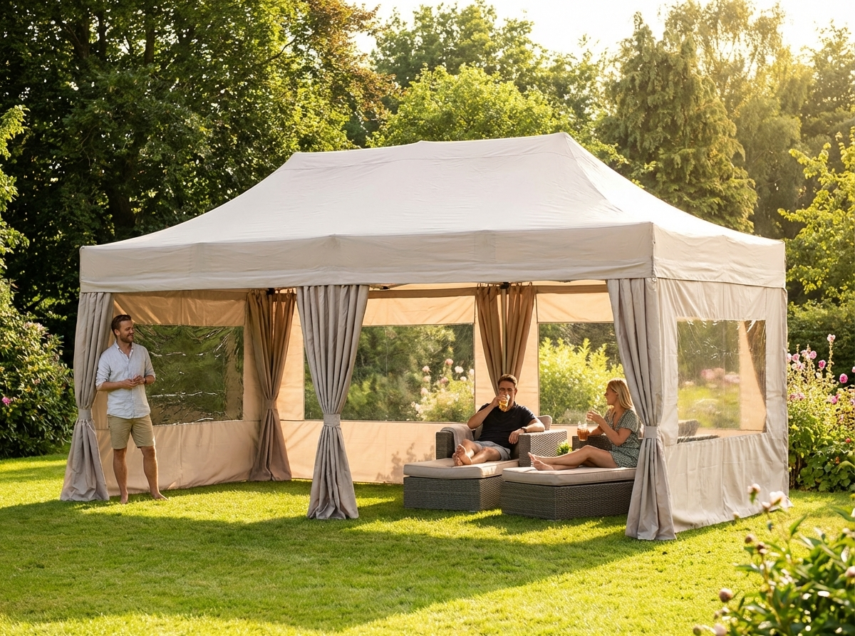 Pop up gazebo 3x6 m Latte with steel frame and sidewalls - view 3