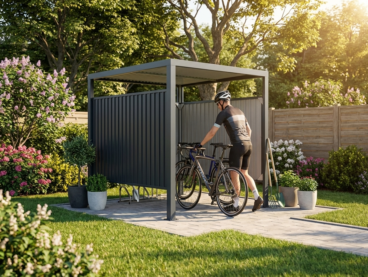 Anthracite steel bike shed for outdoor storage - view 3