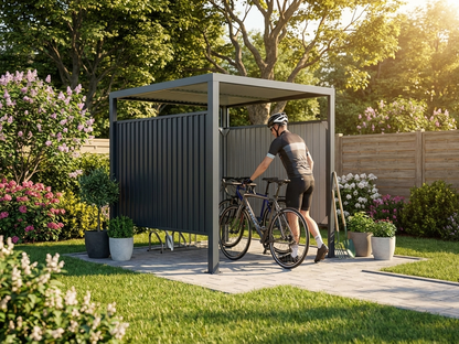 Anthracite steel bike shed for outdoor storage - view 3