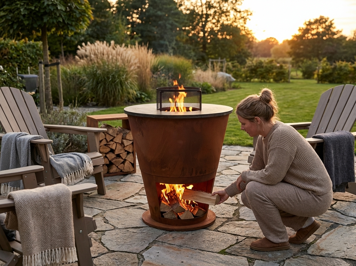 Corten Steel Fire Bowl with rust finish for outdoor use - view 3