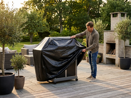 Black BBQ grill cover made from 420D Oxford fabric - product detail