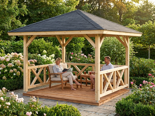 Natural wooden gazebo made from Nordic Spruce, 3x3 metres