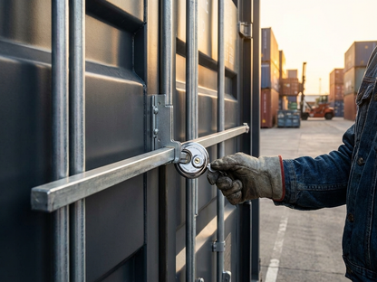 Security bar for container in solid steel