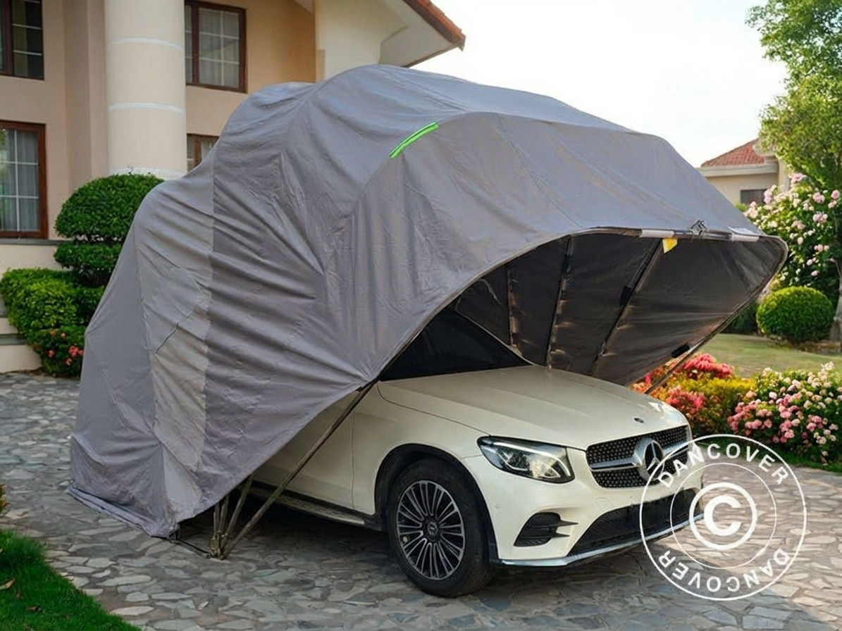 Folding garage in grey, made from durable Oxford material
