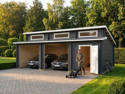 Wooden Double Garage in Dark Grey Nordic Spruce - product detail