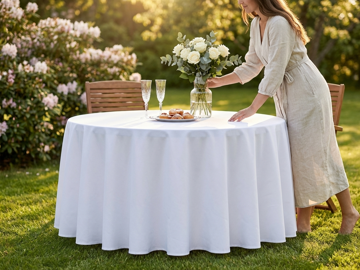 Round white tablecloth, 154 cm, perfect for dining and events - view 3