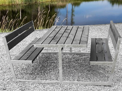 Black picnic table with pinewood and galvanised steel, 2.05x1.8x0.85 m