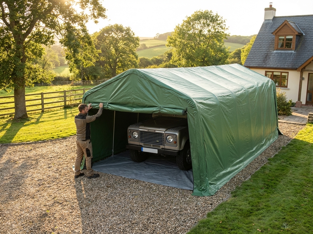 Portable garage 3.6x7.2 m in green, made of PVC and steel - view 3