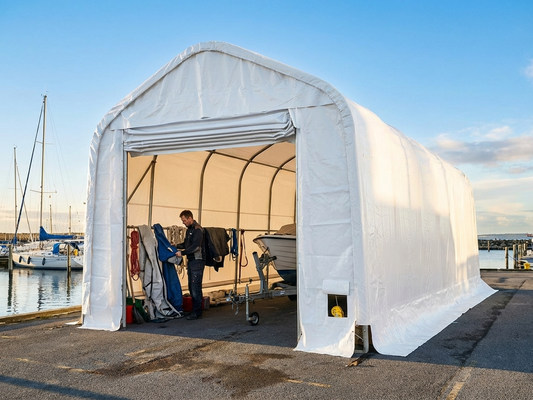 White PVC storage tent for industrial use, dimensions 5.5x20m - product detail