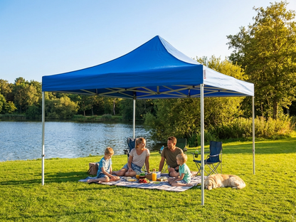 Blue pop up gazebo with aluminium frame, 4x4 m size for outdoor use