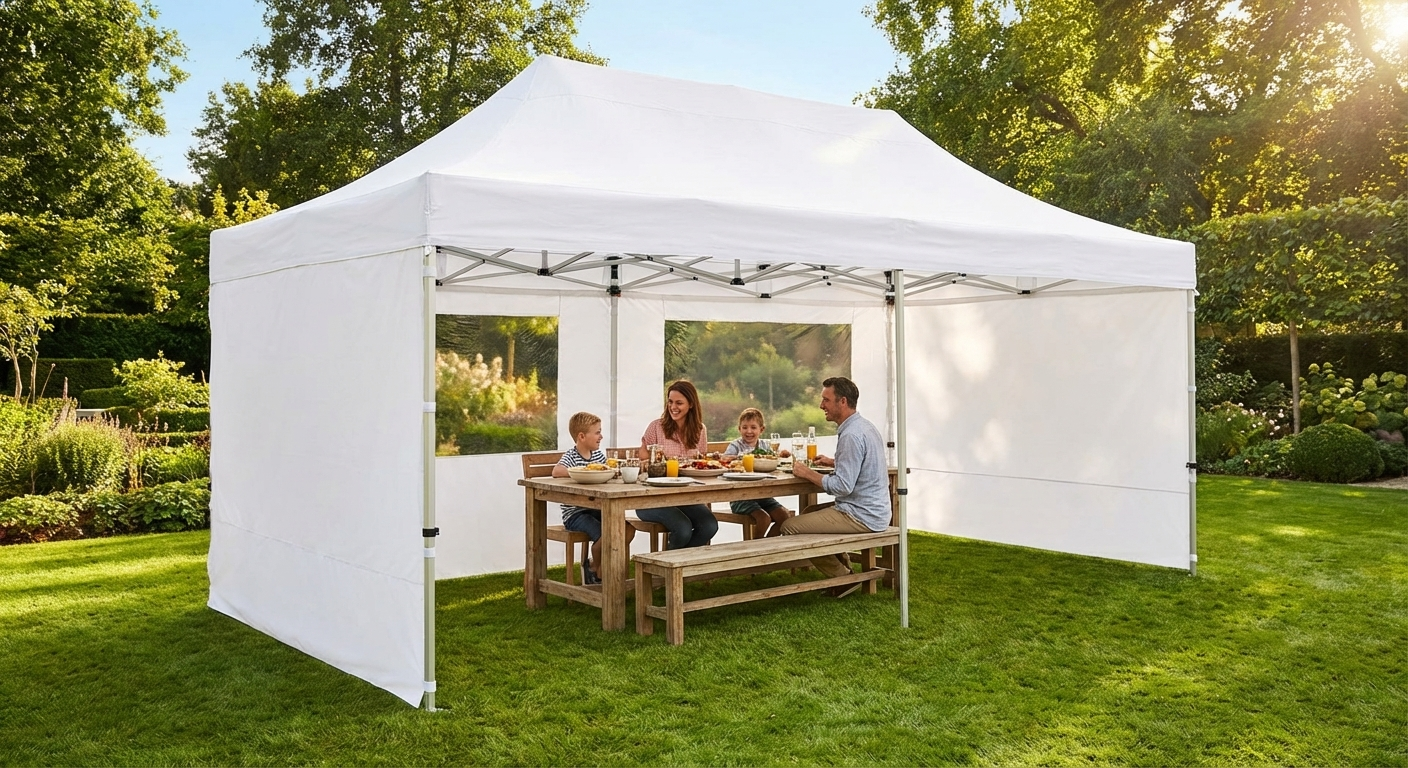 White pop-up gazebo with steel frame for outdoor events - product detail