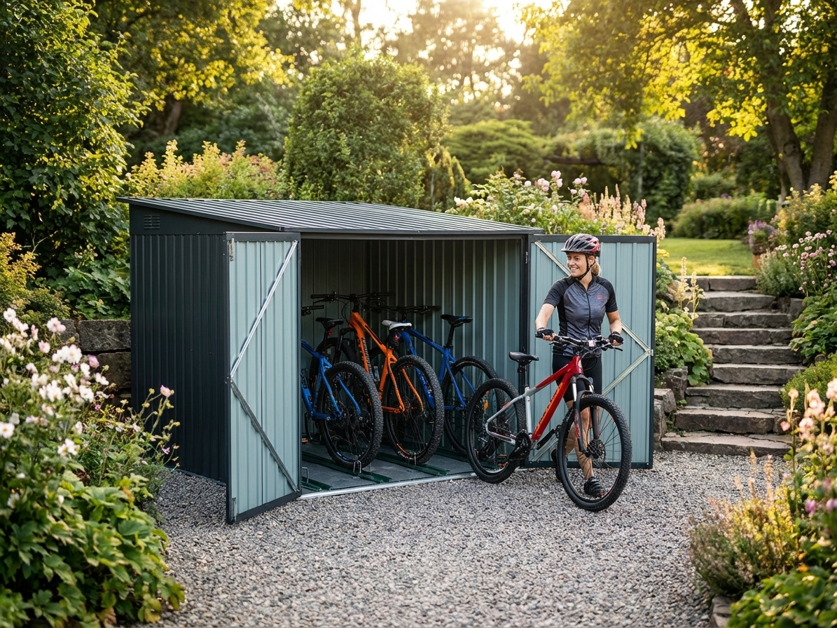 Anthracite bike shed made of galvanised steel for outdoor storage - view 3