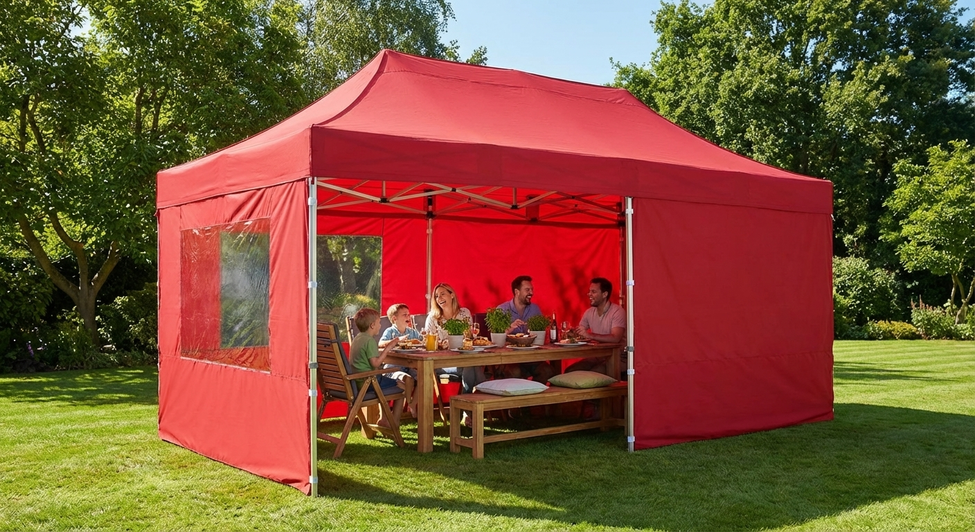 Red pop-up gazebo with aluminium frame, 3x6m, ideal for outdoor events - product detail