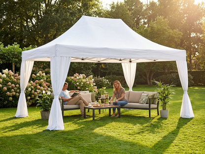Pop Up Gazebo Steel Frame 3x4.5m White with Curtains - view 3