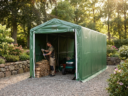 Green Storage Shelter 3.5x8m with PVC and Steel Frame