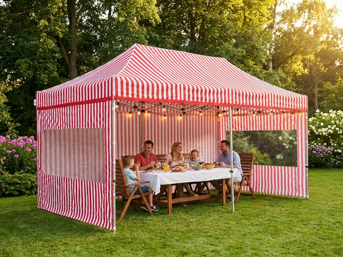 Pop up gazebo 3x6m white and red with aluminium frame for outdoor events