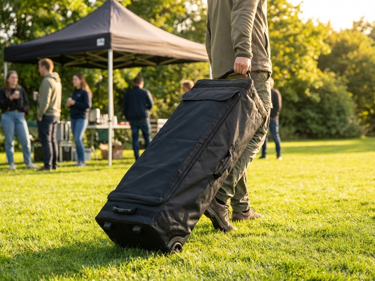 Carry bag with wheels for event transport, 3x3 m black