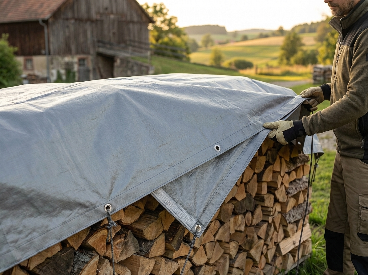 Grey tarpaulin 6x14 m for outdoor protection