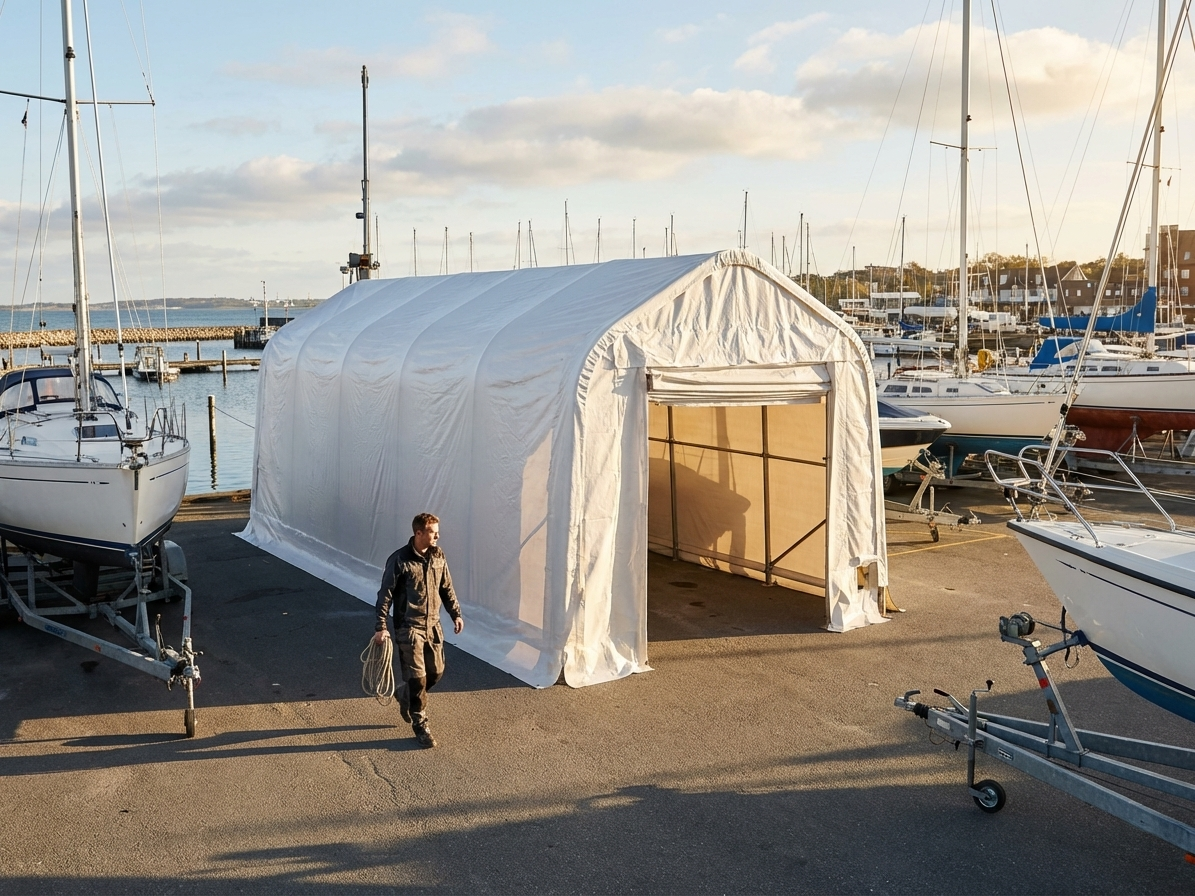 White storage tent, 5.5x15 metres, outdoor shelter - view 3