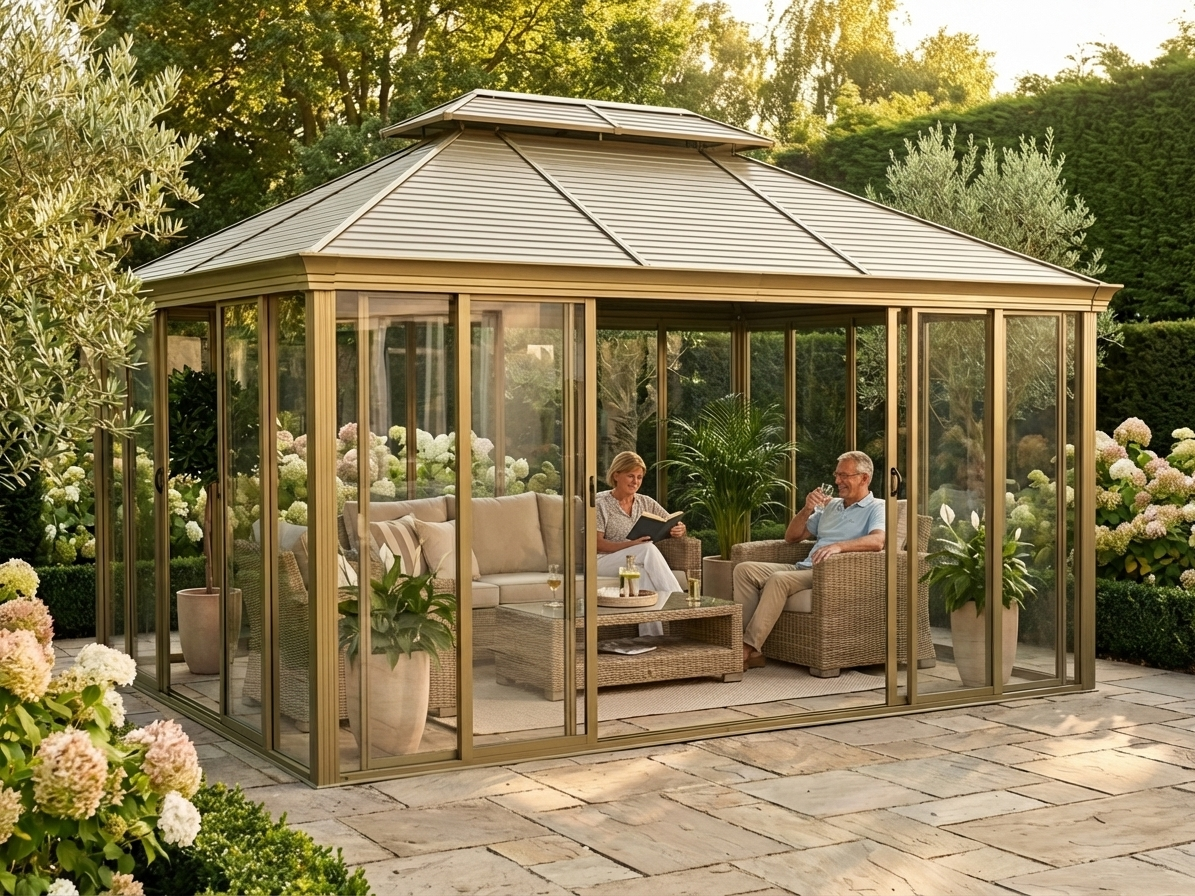 Brass Gazebo with Aluminium Frame and Polycarbonate Sidewalls
