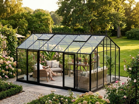 Glass orangery greenhouse 16.5 m² black aluminium frame