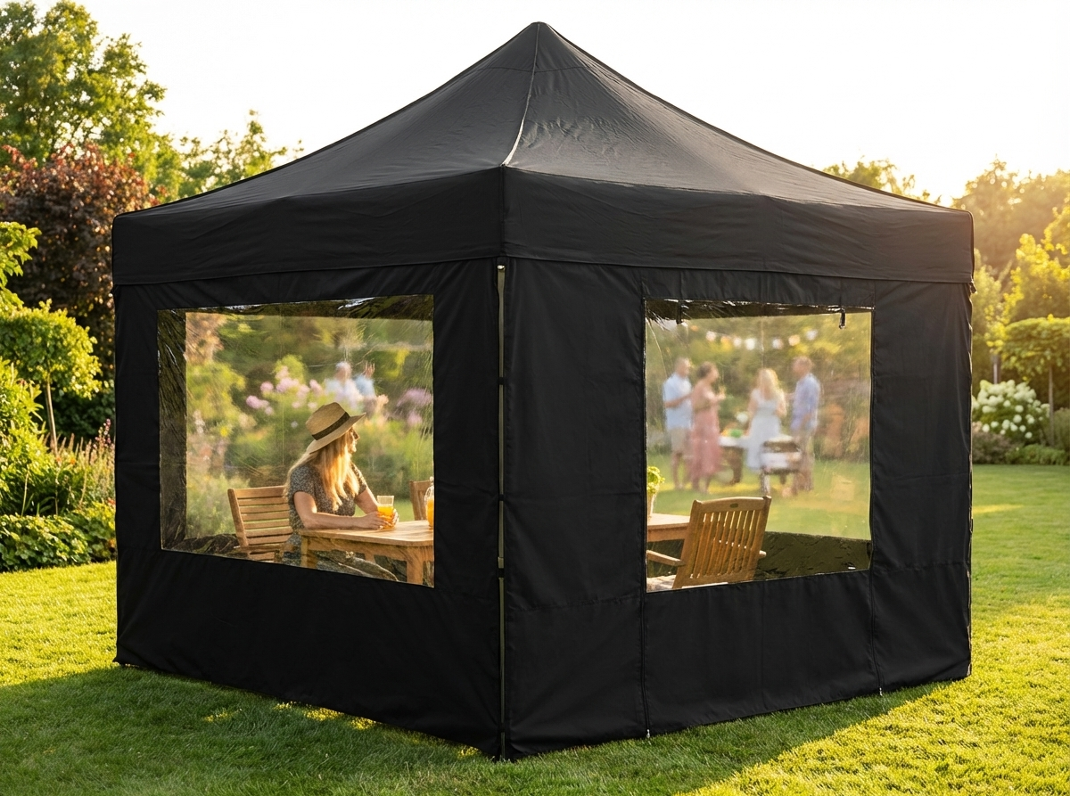 Black 4x4m gazebo sidewall kit for outdoor events
