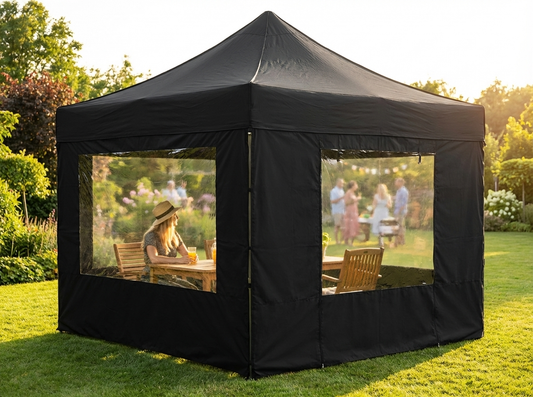 Black 4x4m gazebo sidewall kit for outdoor events