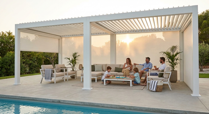 Bioclimatic pergola gazebo in white, aluminium construction, 4x4m - view 3