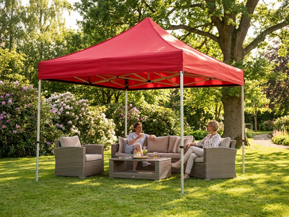 Red pop-up gazebo 3x3m with steel frame for outdoor events