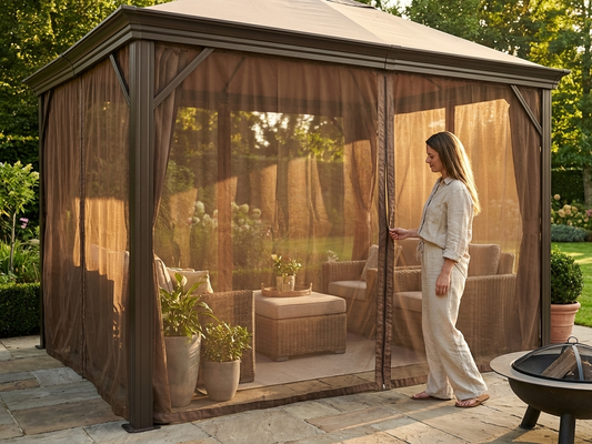 Brown mesh curtain for 3x4 m gazebo