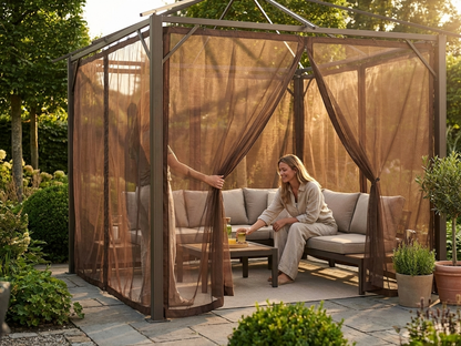 Brown mesh curtain for gazebo, size 4x4m - view 3