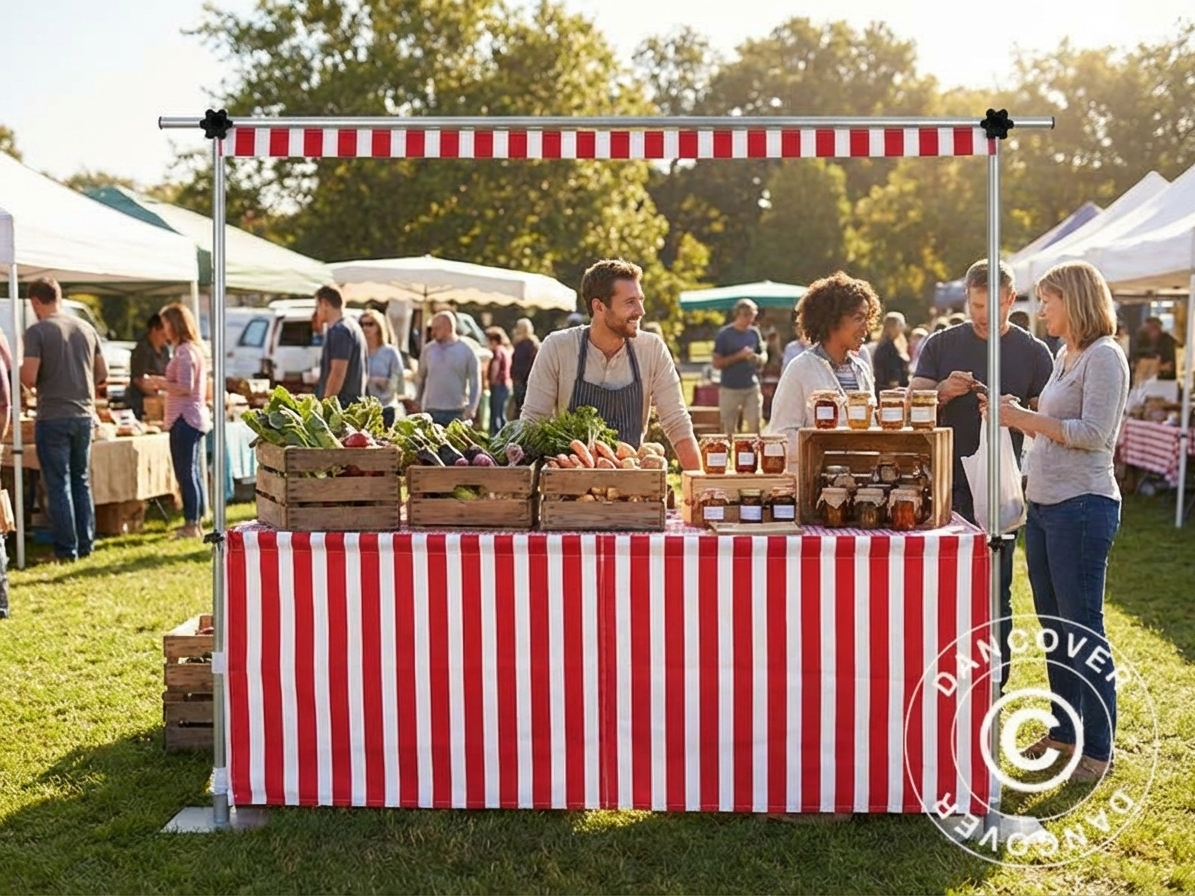 Striped polyester sidewall for outdoor events, 3m white/red