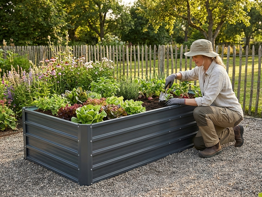 Raised garden bed in galvanised steel with anthracite finish - product detail