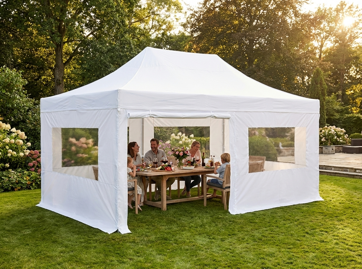 White Pop Up Gazebo 4x6m with Flame Retardant Steel Frame - view 3