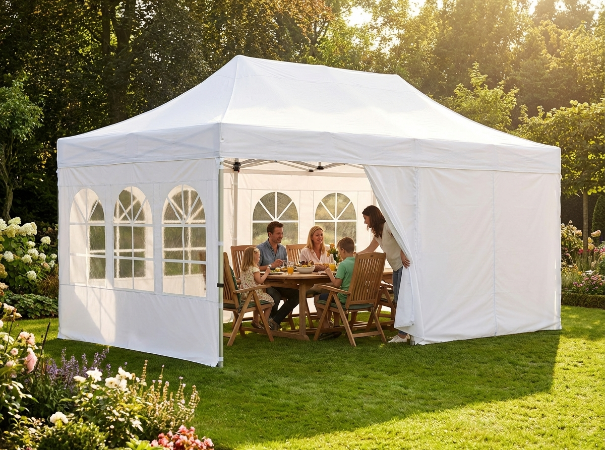 White pop up gazebo sidewall 4x6m for outdoor use - product detail