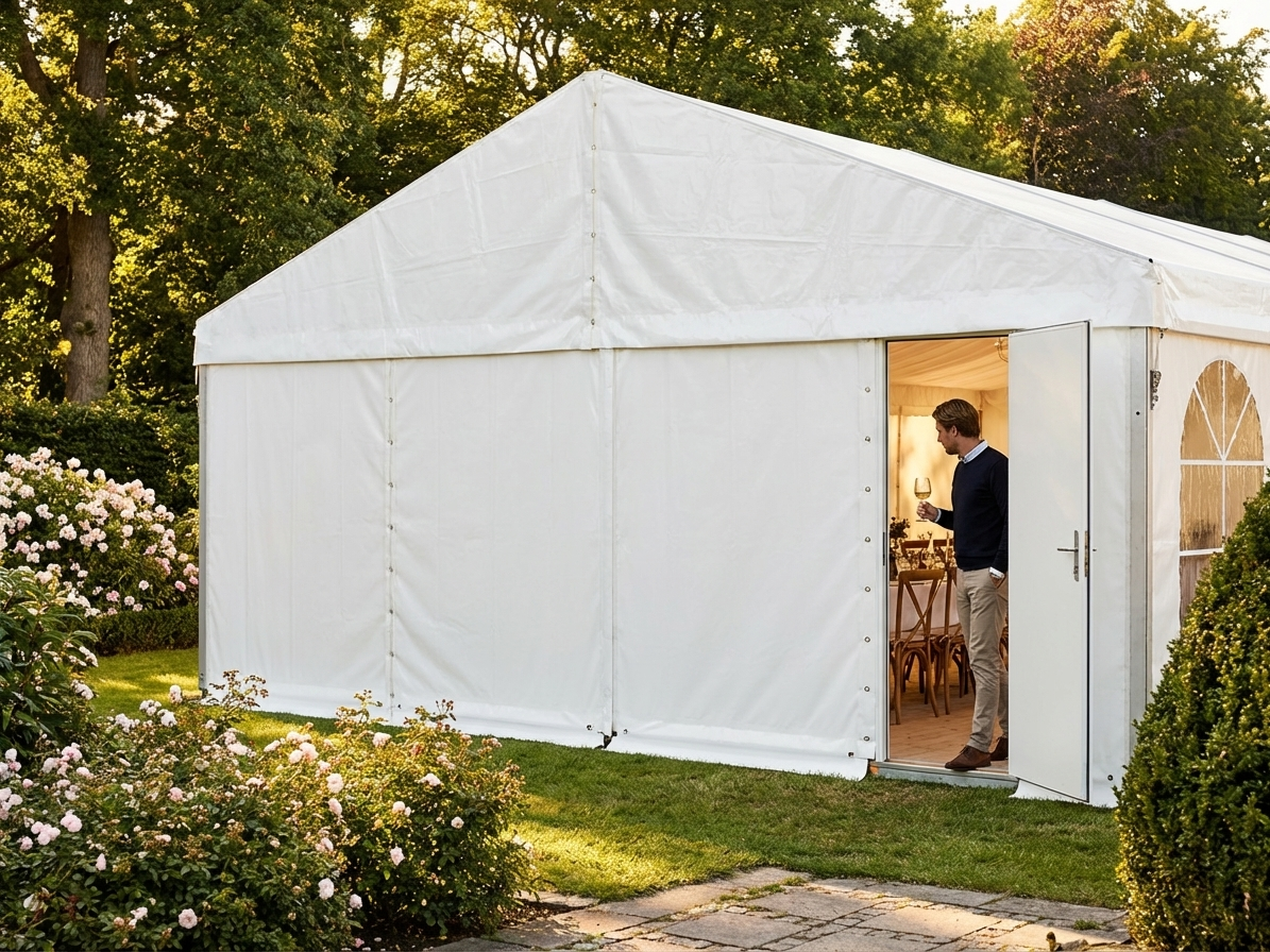 PVC endwall with narrow door, 6m white, outdoor shelter - product detail