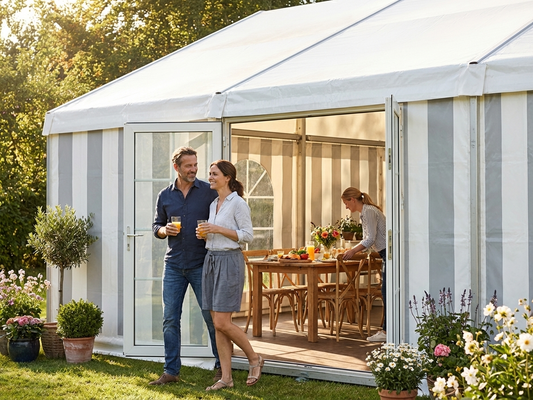 PVC Endwall in White/Grey, 5m wide, for outdoor use