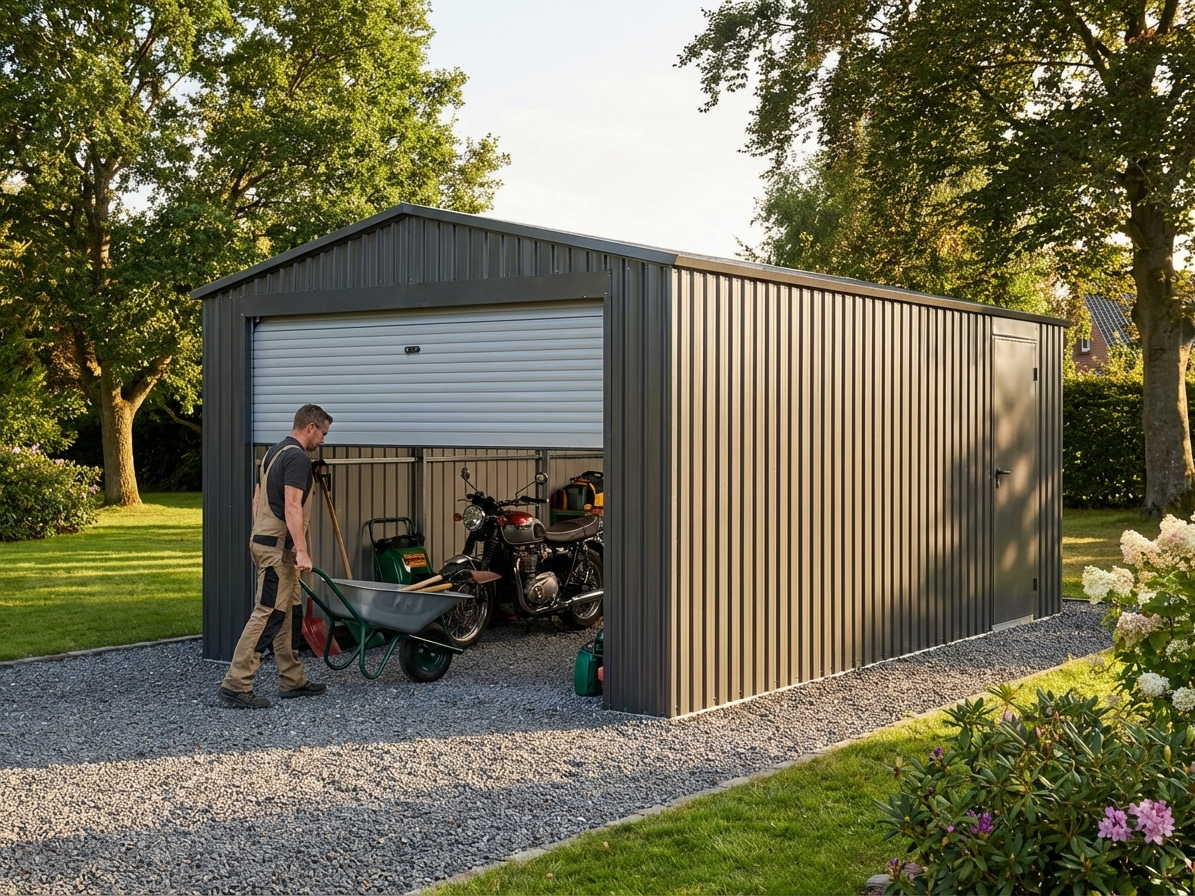 Anthracite metal garage with durable hot-dip galvanised steel - view 3