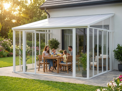 White Aluminium Conservatory 4x4.25 m with UV-resistant panels - view 3